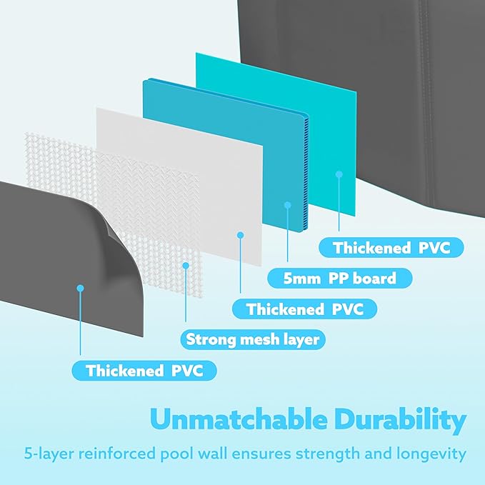 SLOOSH Foldable Dog Kiddie Pool - Portable Hard Plastic Doggie Swimming Pool, Anti-Slip Collapsible Pets Bath Tub Suitable for Kids Toddler Indoor Outdoor Backyard Use (Gray, 63" x 12")