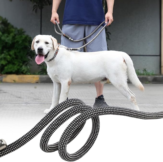 Heavy Duty Dog Leash- 6 FT Handmade Rope with Rotating Metal Clip, No Pull Training Slip Lead Comfortable for The Strong Large Medium Pets (Heavy Duty Dog Leash (Black), 6 FT Dog Leash)
