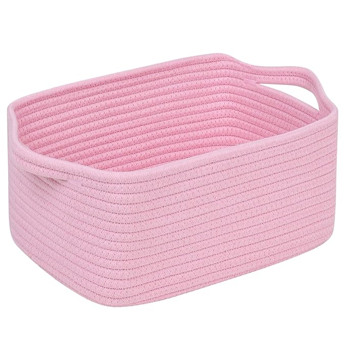CubesLand Cube Storage Organizer Basket Bin, Cube Shelf Shelves Cotton Rope Basket, Durable Woven Rectangular Basket for Organizing, Nursery Toys Basket, 14x10x7.08IN Pink Basket