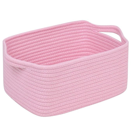 CubesLand Cube Storage Organizer Basket Bin, Cube Shelf Shelves Cotton Rope Basket, Durable Woven Rectangular Basket for Organizing, Nursery Toys Basket, 14x10x7.08IN Pink Basket