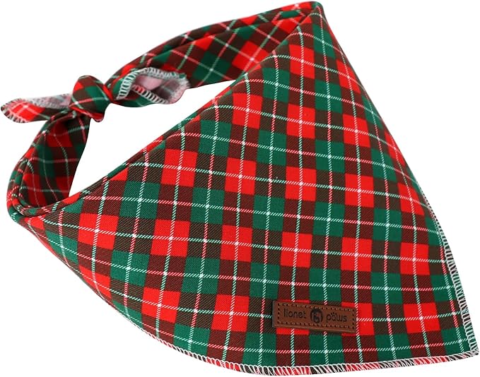 Lionet Paws Cotton Christmas Dog Bandanas,Red Green Grid Comfortable Dog Bandana Bibs Scarf Dogs Kerchief,Autumn Scarves for Medium Large Dogs Pets