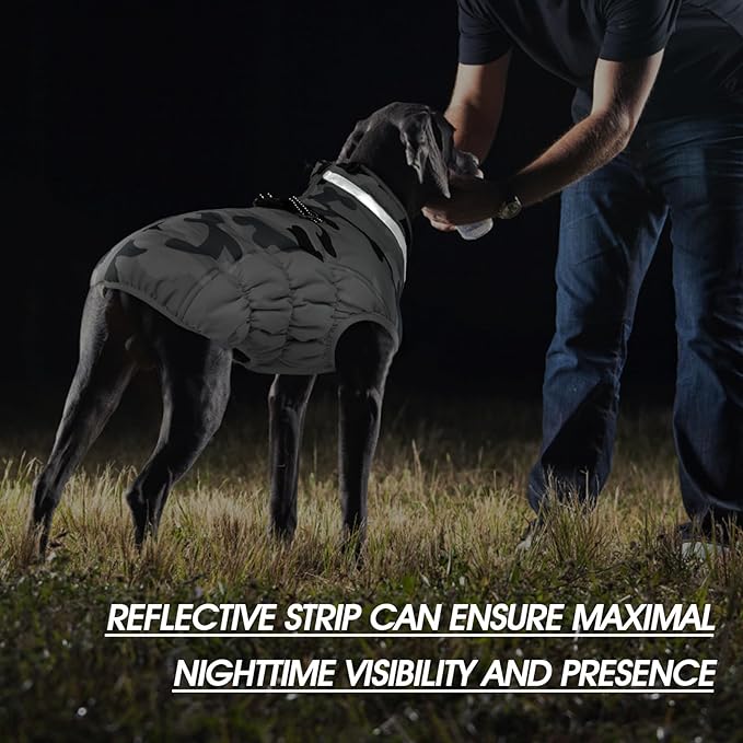 FUAMEY Dog Coat for Small Dogs,Waterproof Dog Winter Jacket with Harness Built in Puppy Cold Weather Coats Reflective Pet Vest with Zipper Warm Fleece Dogs Snowsuit Windproof Grey Camo XS