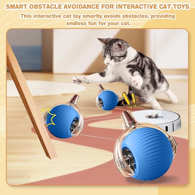 Interactive Cat Toys for Indoor Cats, Rechargeable 360° Automatic Moving Cat Toy for Bored Indoor Adult Cats, 2025 Upgraded Chase Motion Activated Kitten Toys - Blue