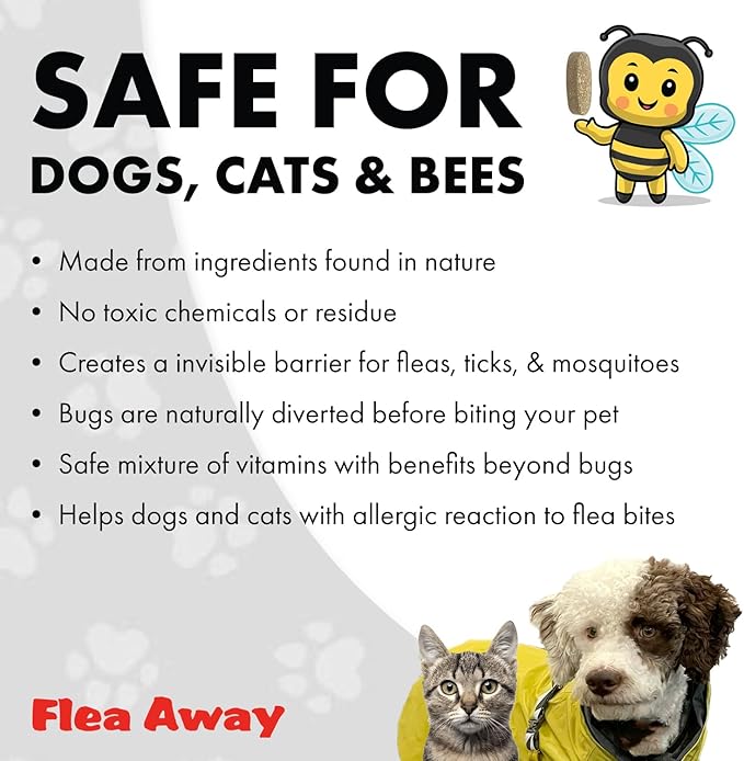 Flea Away All Natural Supplement for Fleas, Ticks, and Mosquitos Prevention for Dogs and Cats, 100 Chewable Tablets, 3 Pack