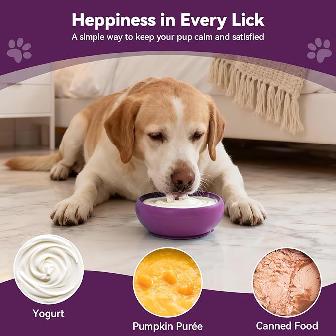 Slow Feeder Dog Bowl, BPA-Free Silicone Lick Mat for Small and Medium Dogs, Non-Slip & Dishwasher Safe (Purple，L)