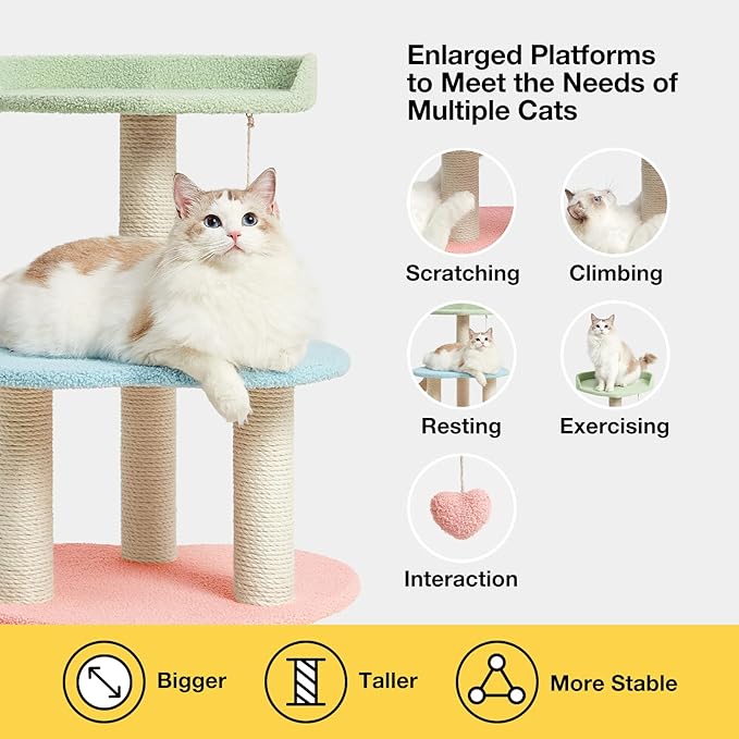 VETRESKA Cat Tree Cat Tower 38.6'' for Indoor Cats with Sisal Covered Scratching Posts and Sweetheart Shape Platform, Multi-Level Cat Tower Activity Center Furniture for Kittens Cats and Pets