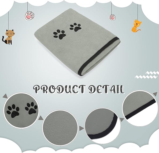 Tegeme 4 Pack Dog Towels for Drying Microfiber Soft Absorbent Pet Bath Towel Dog Drying Grooming Cloth with Embroidered Paw for Pet Cat Bathing Grooming