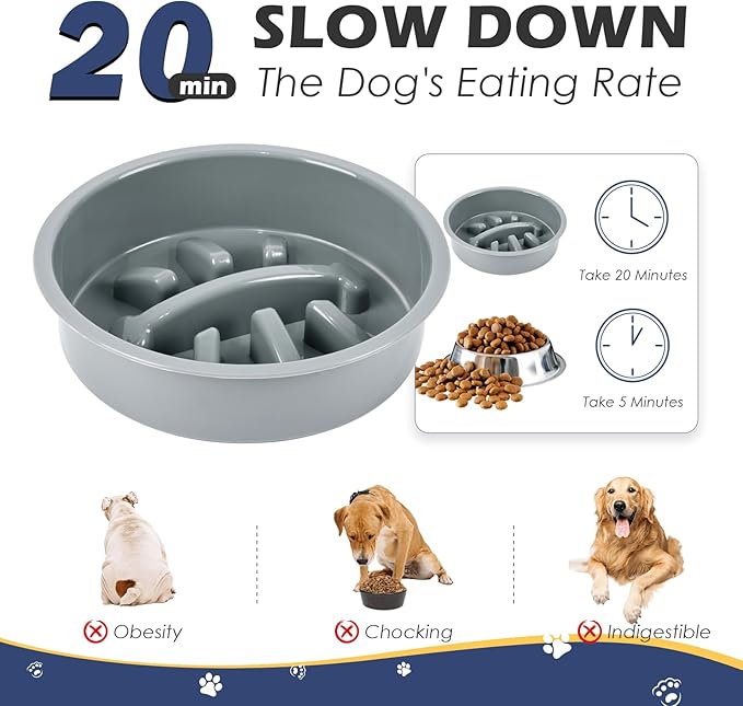 Elevated Dog Bowls with Slow Feeder, 5 Adjustable Heights, Anti-Slip, Durable Metal Frame, Spill Proof Mat, Rust-Resistant Bowls, Easy to Clean