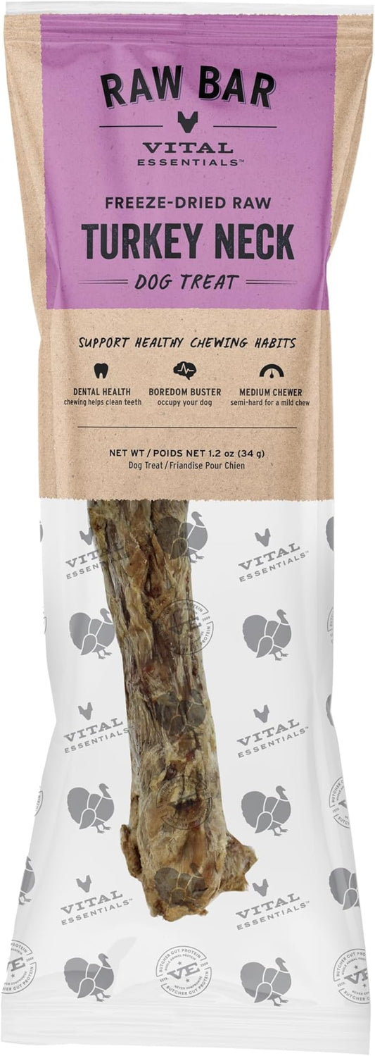 Vital Essentials Freeze-Dried Raw Turkey Neck Dog Treat & Natural Chew, 1-Pack | Single Ingredient Dog Treat for Medium Chewers | Made in USA