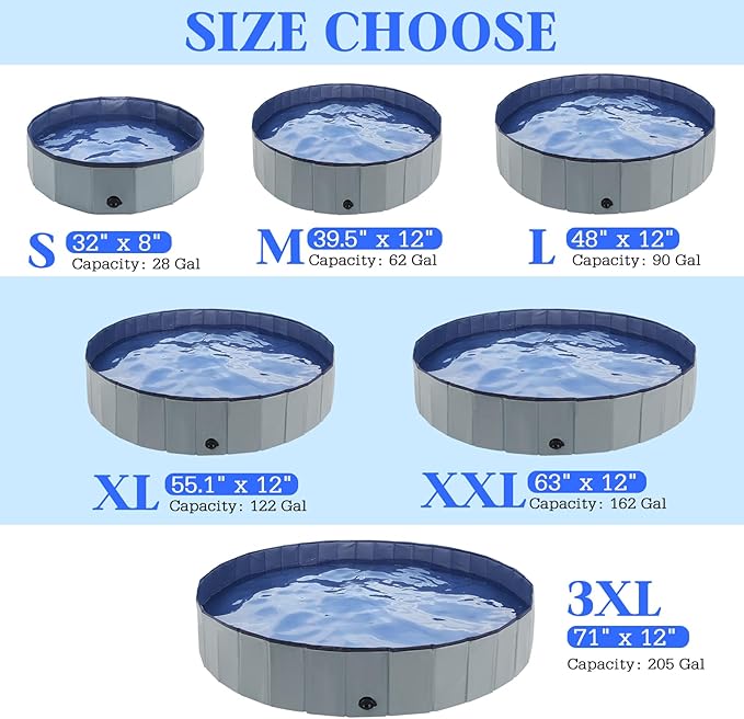 Foldable Dog Pool, Portable Pet Bath Tub and Kiddie Swimming Pool, Collapsible Bathtub for Puppies, Small, Medium and Large Dogs, Cats and Kids, 48 x 12 in, Gray