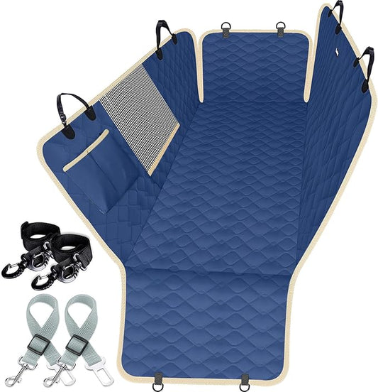 Lassie Dog Car Seat Covers for Back Seat with 2 Seat Belts, Waterproof Dog Car Hammock with Mesh Window Durable Scratch Proof Nonslip Pet Carseat Covers Universal Fit Protector for Cars, Trucks & SUVs