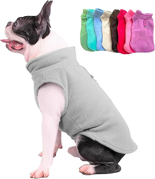JACKO & CO - Fleece Vest Dog Sweater with Leash Ring - Soft, Warm & Lightweight Pullover Coat for Small & Medium Dogs, Puppies & Cats - Cozy Fall/Winter/Spring Pet Jacket (Grey, XX-Large 25-35lbs)