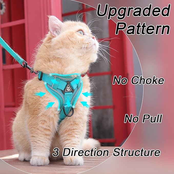 Vest Harness Leash Set for Small Dog Large Cat, Upgraded Escape Proof Adjustable Jacket with Lead for Puppy Fat Cat Outdoor Walking, Soft Breathable Mesh Coat with Reflective Strip for Dark XL Green