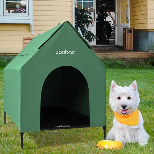 29" 2-in-1 Dog House for Medium Dogs, Elevted Dog House Outdoor/Indoor, Weatherproof Elevated Pet Shelter, Breathable Mesh & Steel Frame, Easy to Assemble & Clean(Green)