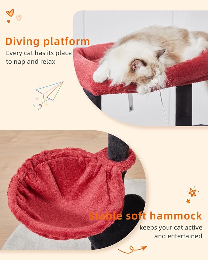 Taoqimiao Gothic Cat Tree,38.5-Inch Cat Tower for Indoor Cats,Suitable for Kittens with Luxurious cat condo with Adjustable Baskets and Luxurious Perch MS029SBR Black and Red