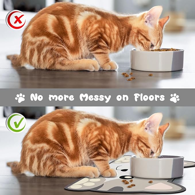 Grey Cat Food & Water Mats - Absorbent Pet Feeding Placemats 23.6 * 13.7 inch
