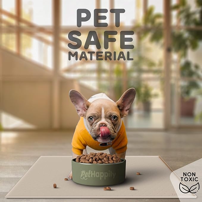 Dog Food Mat - 24x15 Raised Edges Dogs Mat for Food and Water Prevent Spill, Waterproof Cat Food Mats Protect Floors, Easy Clean Dog Bowl Mats for Food and Water, Silicone Pet Feeding Placemats Beige