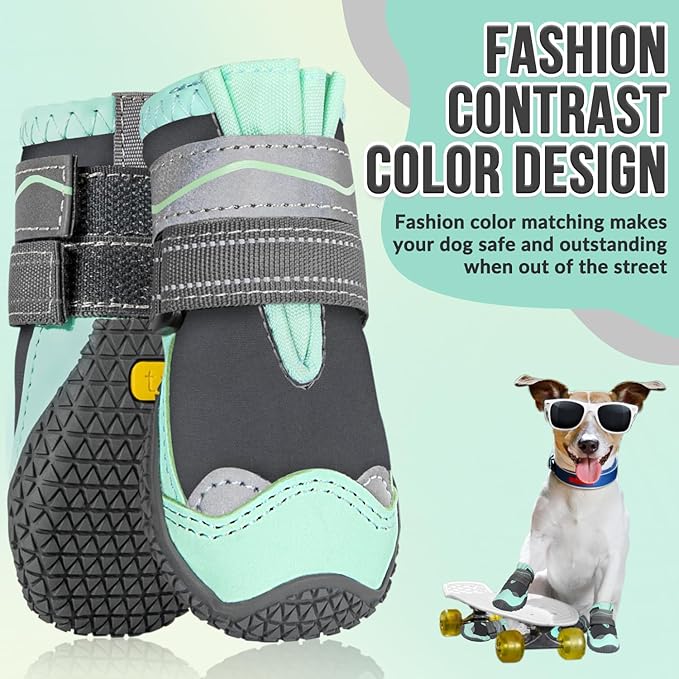 SlowTon Dog Shoes for Large Small Medium Dogs - Waterproof Dog Boots for Summer Hot Pavement, Paw Protector for Outdoor Walking Winter Snow, Anti-Slip Rubber Dog Booties for Hardwood Floor (GR, 3)