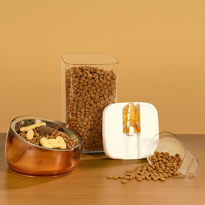 Felli Pet Oblik Acrylic Raised Dog Food Water Bowl Stainless Steel Slanted Oval Dish for Short Leg Puppy & Small Medium Pet, Elevated Tilted Metal Feeder Angled Plastic Spill Proof (1.5Cups, Gold)