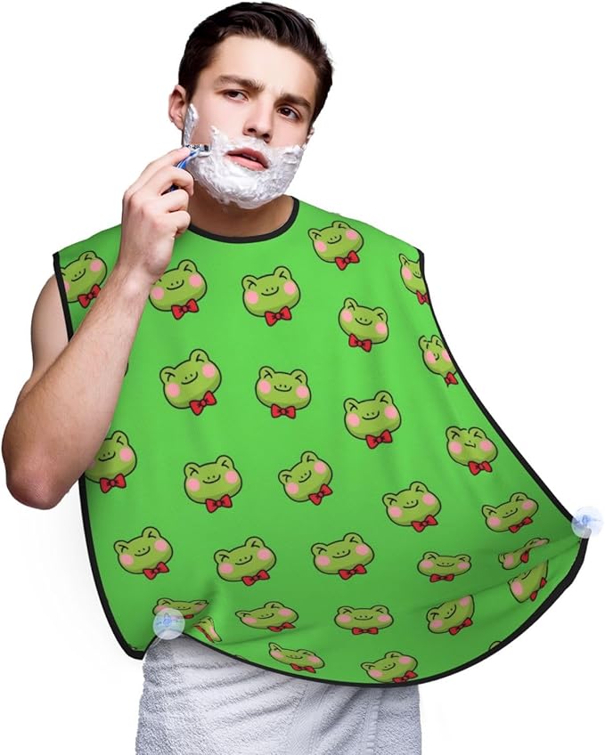 Beard Trimming Catcher Apron, Waterproof Non-Stick Grooming Bib for Shaving, Ideal for Men Dad Father’s Day, Cute Green Frogs Shave Bib