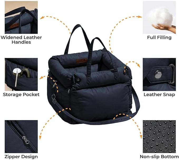 FUNNYFUZZY Dog Car Seat for Medium Sized Dogs, Waterproof 3 in 1 Soft Leather Dog Car Bed for Travel and Home,Portable and Safety,Fits Pets Up to 35 lbs(Black)