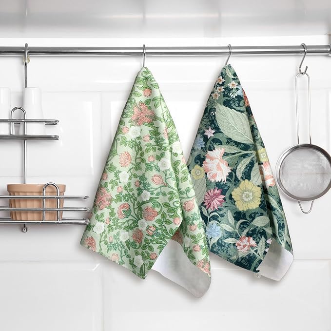 TecUnite 6 Pcs Vintage Floral Kitchen Towels Set Retro Flower Tea Towels Absorbent Dish Towels Decorative Colorful Hand Towel for Cleaning Drying Wiping Task Women Mom Housewarming Gifts Decor