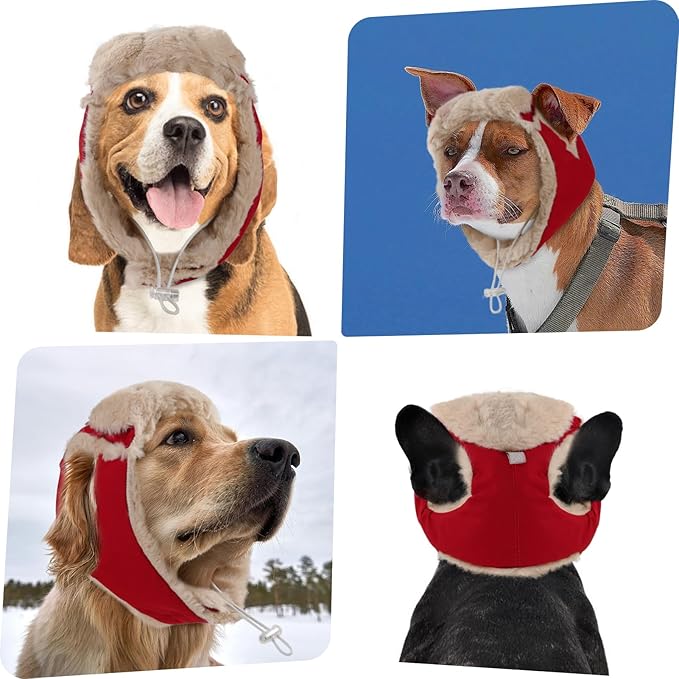 Dog Hats for Large Dogs, Christmas Dog Hat with Ear Holes & Adjustable Chinstrap, Pet Warm Snow Bomber Hat for Cold Weather, Soft Faux Rabbit Fur, Outdoor Beanies Noise Protection