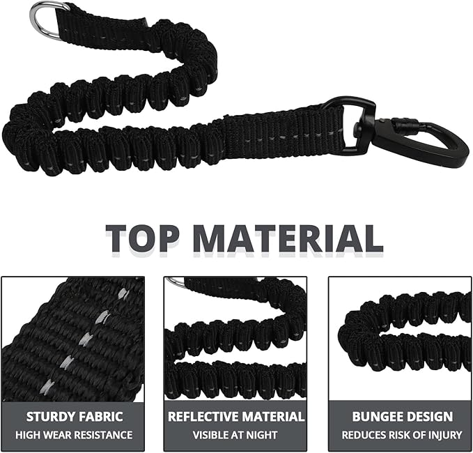 Long Dog Leash 15 FT: Heavy Duty Rope Leashes for Dogs Training with Swivel Lockable Hook Reflective Threads Bungee and Padded Handle - Dog Lead for Large Small Medium Dogs Outside Walking Hiking Grey