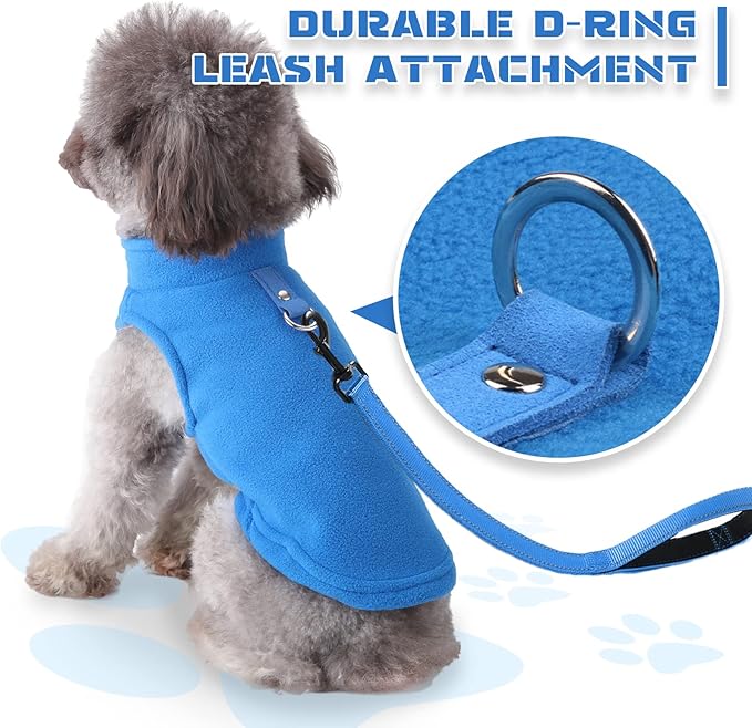PETCARE Small Dog Sweater Cat Fleece Vest Soft Dog Jacket with Leash O-Ring Winter Warm Pet Pullover Coat Puppy Clothes for Small Dogs Cats Chihuahua Apparel Shih Tzu Costume, Blue