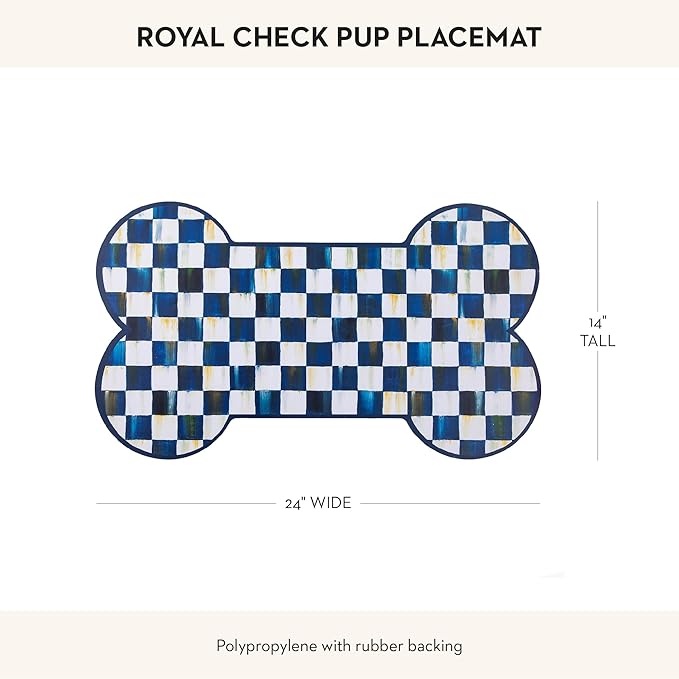 MACKENZIE-CHILDS Pup Placemat, Cute Pet-Food Mat for Dog Bowls and Cat Bowls, Blue-and-White Royal Check