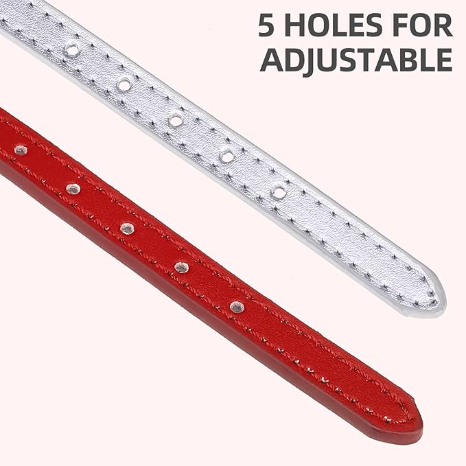 PUPTECK 2 PCS Soft Genuine Leather Cat Kitten Collar with Bells Adjustable for Girl Boy Cats Puppy - Red, Silvery