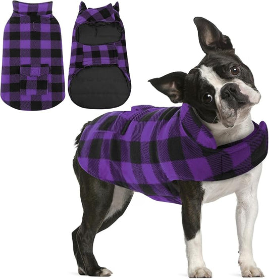 AOFITEE Dog Coat Plaid Dog Winter Coat for Small Dogs, Warm Dogs Jacket Christmas Sweater, Waterproof Pet Puffer Jacket, Reversible Pet Cold Weather Coats for Small Medium Large Pets, Purple S