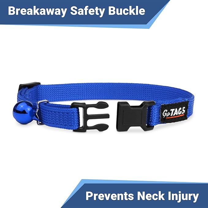 GoTags Personalized Reflective Cat Collars with Tag, Engraved Custom with Name and Phone, Breakaway Collar with Safety Buckle and Bell, Adjustable for Cats and Kitten, (Black with Nameplate)