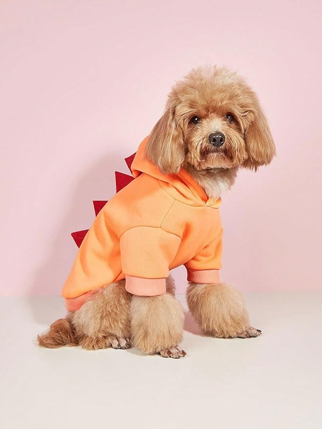 QWINEE Dinosaur Dog Hoodie Dog Warm Jacket Christmas Halloween Dog Costume Dog Clothes for Puppy Kitten Small Medium Dogs Cats Solid Orange L
