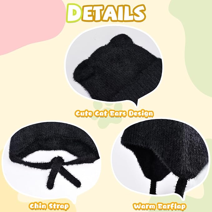 ZOORON Kids Winter Hat for Boys Girls, Cat Beanie Children Knit Skull Cap with Warm Ear Flap, Teen Beanie Hat Age 5-15 Years