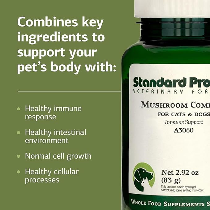 Standard Process Mushroom Complex for Dogs & Cats - Immune Support Supplement with Bovine Colostrum - Lion's Mane Extract Powder for Dog & Cat Immune Support - Essential Aid for Pet Health - 2.92 oz