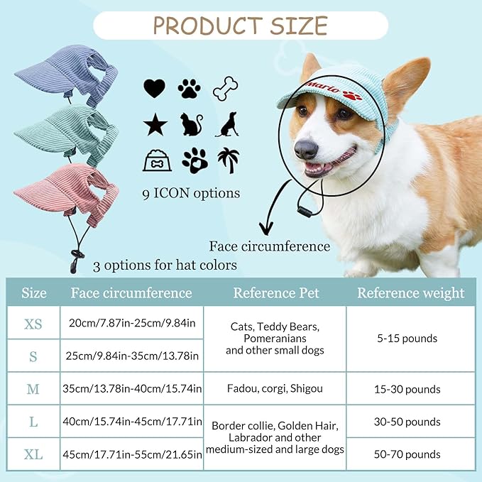 Custom Dog Hat with Embroidered Name Personalized Hats for Dogs Custom Dog Baseball Cap with Ear Holes Small Medium Large Dogs Cat Sun Beach Visor Adjustable Bucket Hats