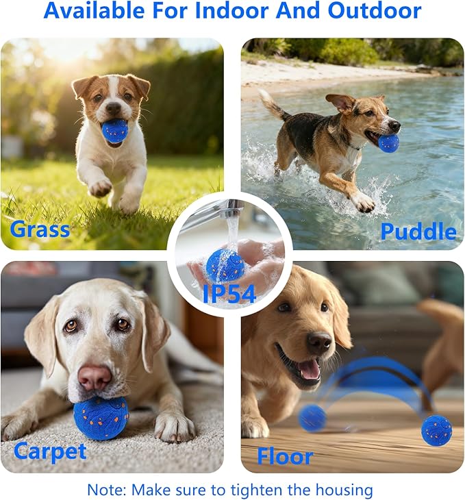 Interactive Dog Ball, Automatic Moving Interactive Dog Toys, Wicked Balls, E-TPU Vibrating Dogs Ball for Medium and Large Dogs, IP54 Waterproof, USB Rechargeable (Blue)