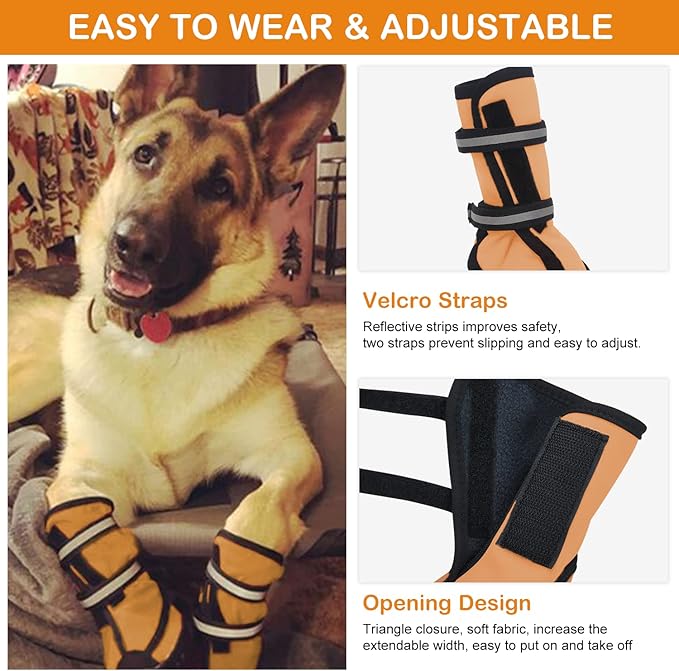 Dog Shoes for Large Dogs Winter Snow Dog Booties with Adjustable Straps Rugged Anti-Slip Sole Paw - Sports Running Hiking Pet Dog Boots Protectors Comfortable Fit for Medium Large Dog (XL, Orange)
