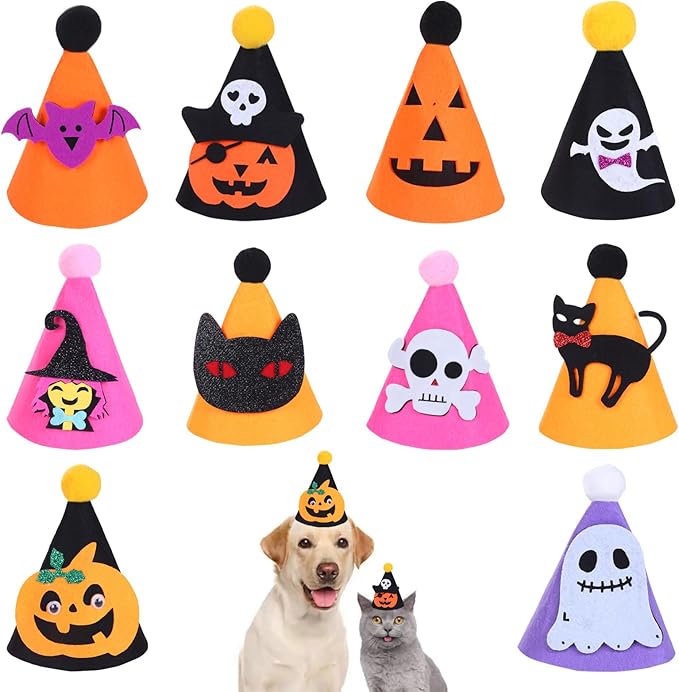 10 Pcs Halloween Dogs Hats Cute Ghost Cats Party Pet Pumpkin Set Puppies Kittens Grooming Accessories Halloween Costumes.