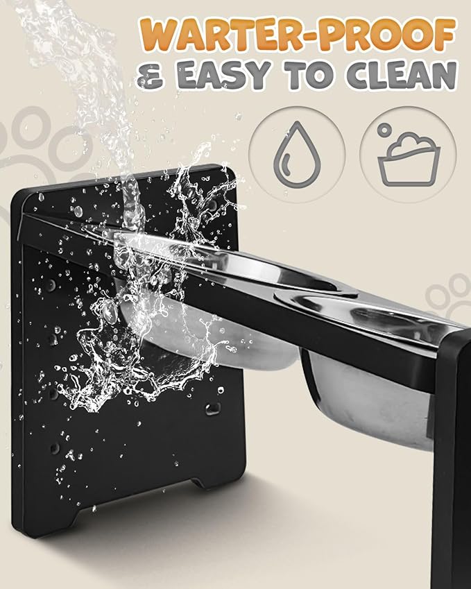 Elevated Dog Bowls, Adjustable Raised Dog Bowl Stand for Small Size Dogs and Cats, Durable Bamboo Dogs Feeder with 2 Stainless Steel Bowls and Non-Slip Feet, Pet Food Bowl for Small Sizes