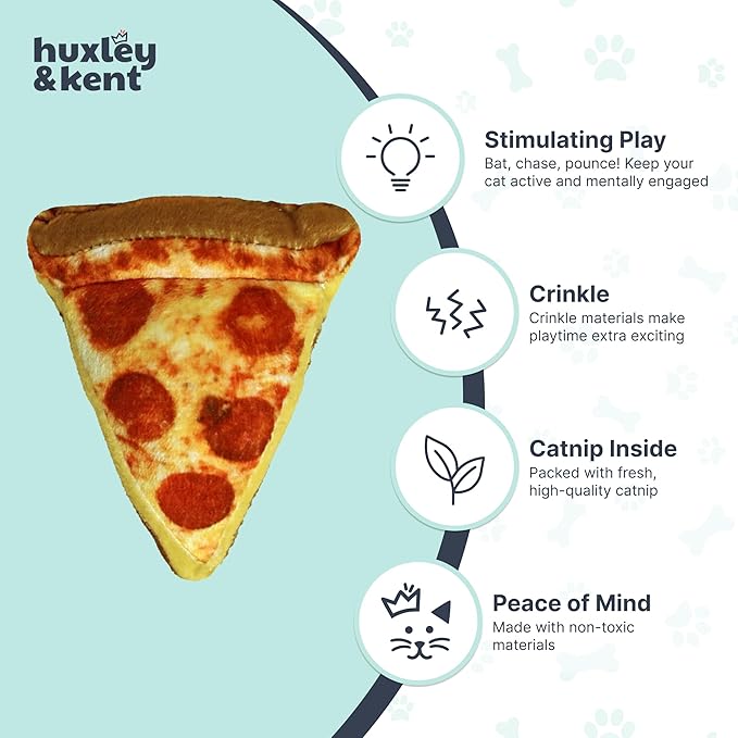 Huxley & Kent Plush Cat Toy - Interactive Catnip Toy for Cats & Kittens - Soft with Crinkle & Catnip - Fun Indoor Play - Pizza