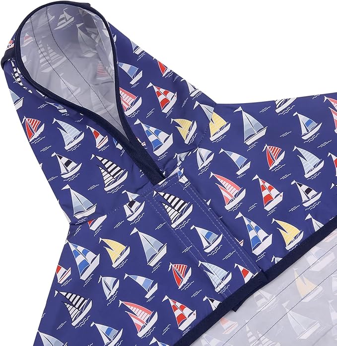 HDE Dog Raincoat Jacket Reflective Adjustable Hooded Pet Poncho Rain Coat with Leash Hole for Small to X-Large Dogs Nautical Boats - XL