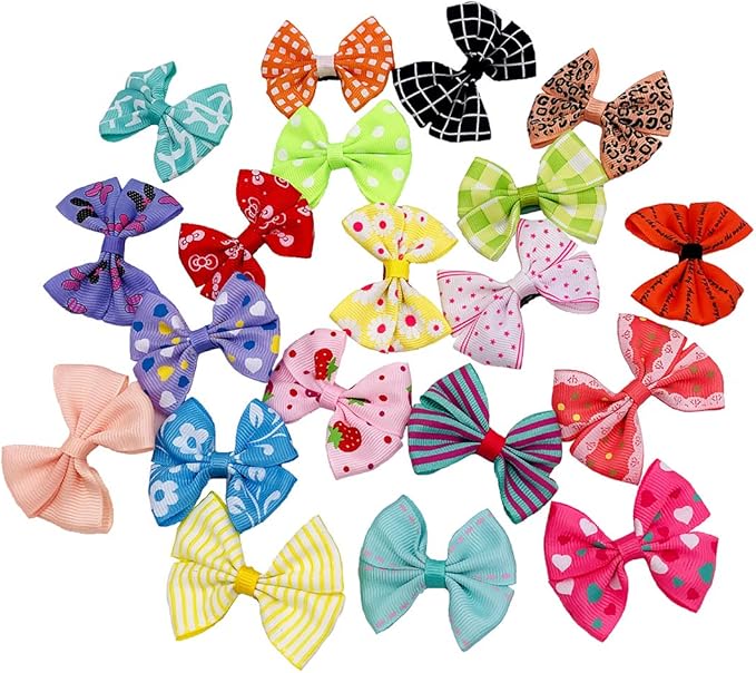 PET SHOW 20pcs Dog Hair Bows with Alligator Clips for Small Medium Dogs Bowknot Hair Clips Cat Puppy Yorkshire Grooming Hair Accessories Assorted