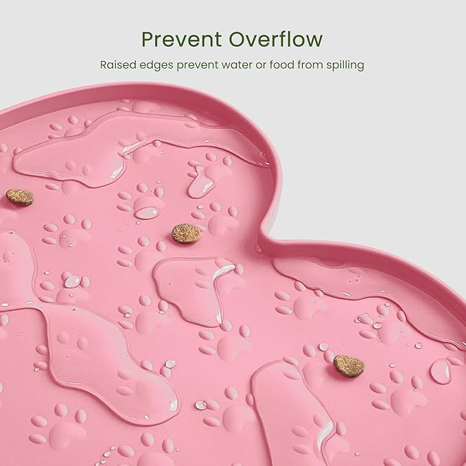 Dog Food Mat Anti-Slip Silicone Dog Bowl Mat Thicker Pet Placemat Waterproof Cat Feeder Pad with Raised Edge Puppy Kitten Feeding Mats Suitable Small Medium-Sized Dogs Cats Eating Tray