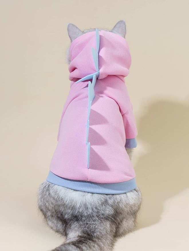 QWEEE Dinosaur Dog Hoodie - Warm Jacket for Puppy, Kitten, Small, Medium Dogs & Cats - Baby Pink, X-Large - Christmas & Halloween Costume