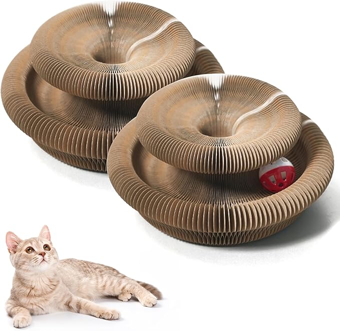 Kitty Kurlz Magic Twist Cat Toy, Collapsible & Double-Sided Infinity Design Kitten Scratching Pad, Eco-Friendly Cardboard, Long-Lasting Interactive Play Toy for Indoor Kittens, 2 Pack