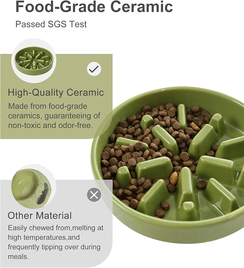 Ceramic Maze Dog Slow Feeder with Non-Slip Silicone Rim – Heavy-Duty Stoneware Bowl with Puzzle Pattern for Bloating & Obesity Prevention (Green-S)