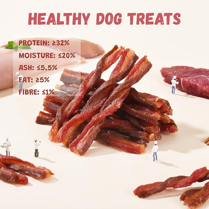 Triple Flavored Dog Treats Chicken, Duck & Beef Twists, Healthy Low Fat Dog Jerky Chews, High Protein Training Treats Snacks for Small Medium Large Breed, 10.6 oz