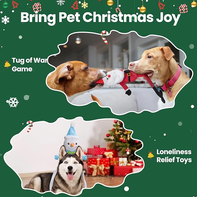 HGB Squeaky Christmas Dog Toys, Plush Crinkle Dog Toys for Large, Medium, Small Dogs to Keep Them Busy & Reduce Anxiety, Holiday Pet Gifts, 2 Pack